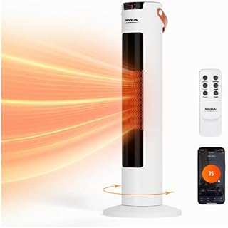 ROVSUN 1500W Electric Space Heater w/Remote & APP Control, 24''H Portable Tower Heater w/Oscillating, Timer, Adjustable Thermostat, Tip-over & Overheat Protection for Indoor Ues Bedroom Living Room