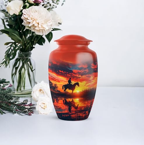 Image of Cowboy Urn - Large & Small Urns for Ashes Adult Male - Unique Cremation Urns for Human Ashes - Companion Urns for 2 Adults - Memorial Ash Containers - 10 inch & 3 inch Pack of 3