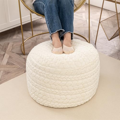 Asuprui 20x14 Inch Unstuffed Ottoman Pouf Cover – Lightweight Foot Rest, Floor Bean Bag Chair, Storage Pouf for Living Room, Bedroom & Balcony (Filler Not Included) (Cream) - Image 4