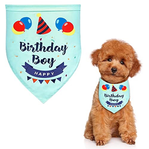 Hunde-Geburtstags-Bandana, Hunde-Bandana für Geburtstage, dreieckiger Schal für Jungen, Hunde, Haustiere, Geburtstagsparty-Zubehör, Happy Birthday-Bandana für kleine, mittelgroße Jungen (blau-grün)