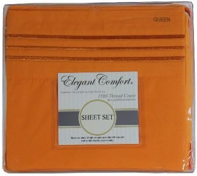 Elegant Comfort 1500 Premier Luxurious 100% Manufacturer Guaranteed Ultra Soft 4 pc Sheet Set, Deep Pocket Up to 16" - Wrinkle Resistant, Queen Elite Orange