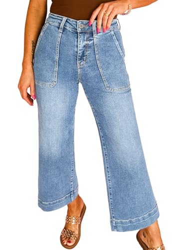 Astylish Women's Stretchy Breathable Vintage Wide Leg High Waisted Jeans
