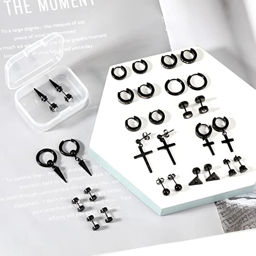 Onesing 15 Pair Earrings For Men Black Mens Earrings Stainless Steel Black Earrings Cross Earrings For Men Women Hypoallergenic Dangle Hoop Earrings Stud Earrings Set #TOP6
