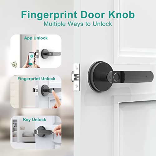 Fingerprint Door Lock, Biwibon Smart Door Knob With App Control,100 Fingerprints Biometric Door Lock With Tuya App, Keyless Entry Door Lock, Electronic Door Knob For Bedroom Office Home Black #TOP2