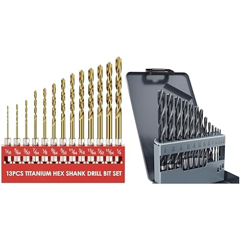 MACXCOIP 13Pcs HSS Titanium Twist Drill Bit & 13Pcs TiAIN Coating Cobalt Drill Bit Set Cover