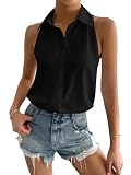 Milumia Women Sleeveless Button Down Shirts Collared Work Tank Tops Office Blouse Black Small