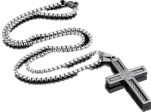 Beffy Arts Faith and Strength steel wire inlaid cross pendant necklace (silver)