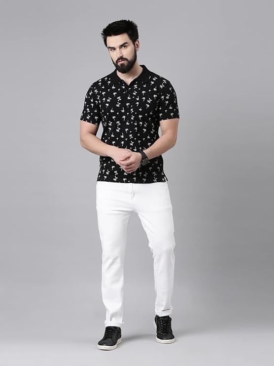 Image of KRYPTIC Men's Ultra-Soft Cotton Rich Casual Printed Half Sleeve Regular Fit Classic Polo T-Shirt - Soft, Cool & Stylish Everyday Wear