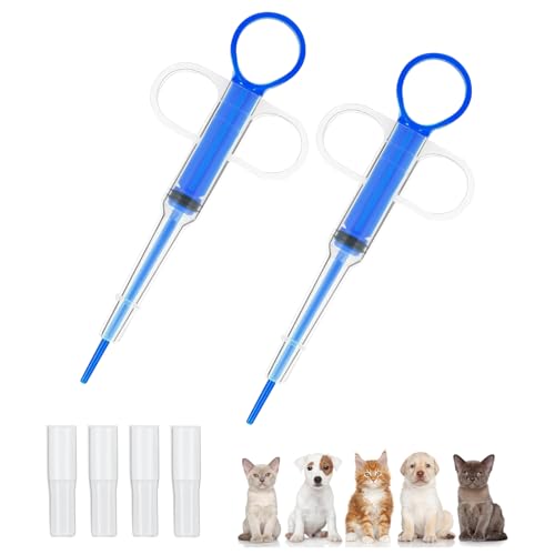 WOLMIK 2 piezas de émbolo de píldoras para mascotas para gatos pequeños y perros, dispensador de pastillas para mascotas, reutilizable, punta suave, dispensador de píldoras para gatos, herramienta de