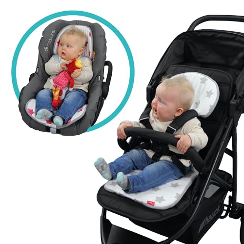 BYBOOM Basics Baby Sitzauflage, Sitzeinlage 77x32cm, Baumwoll- und Frotteeseite, Universal für Babyschale, Autositz, Kinderwagen, Buggy, Fahrradanhänger, Beidseitig verwendbar, weich, hautfreundlich