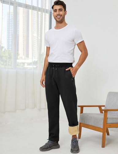 Gihuo Men's Sherpa Lined Athletic Sweatpants Winter Warm Track Pants Straight Leg Athletic Pants (02 Black, Medium)