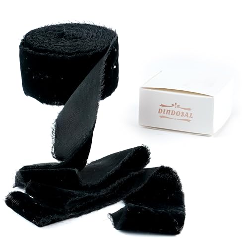 DINDOSAL Black Frayed Velvet Ribbon 1.5 Inch x 3 Yards