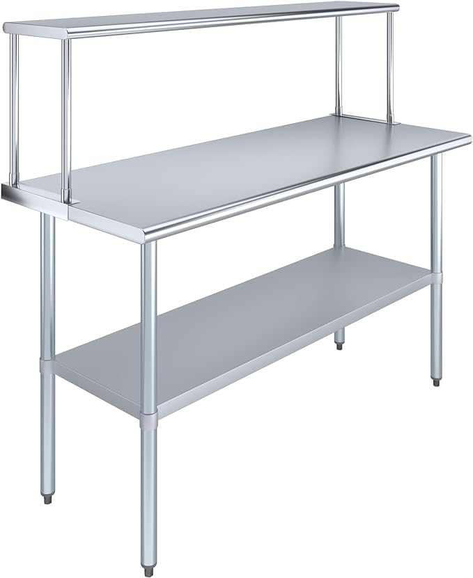 Express KitchQuip Stainless Steel Work Table with Wide Single Tier Overshelf | Metal Kitchen Prep Table & Shelving Combo (24
