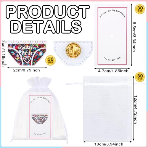 Image of 30 Sets Positive Pants Funny Pins Bulk, Graduation Gifts Funny inchPut on Big Pants inch Brooch Badge Set with Motivational Cards & Organza Bags for Girls Women Kids