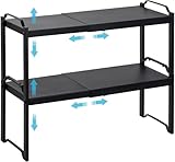 Set of 2 Expandable Kitchen Cabinet Shelf Organizer, Stackable Countertop Cabinet Storage Shelves Organizers For Spice Plate Dish Mug Cups, Adjustable Counter Cupboard Pantry Shelf Organizer