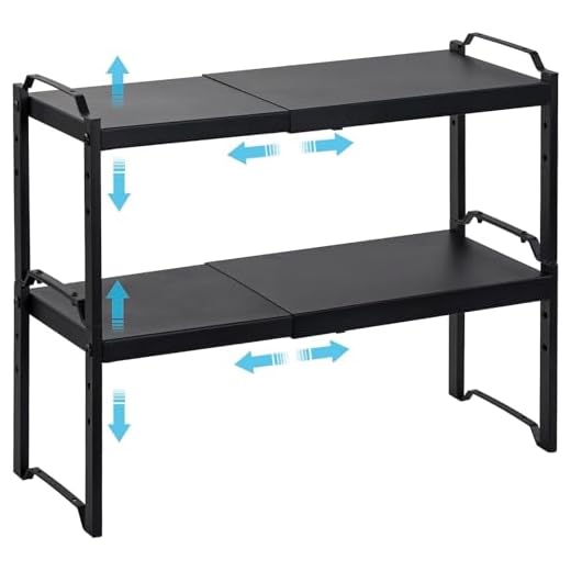 2 Pack Expandable Cabinet Countertop Shelves, Stackable Shelves Organizers For Kitchen Cabinet Countertop Storage, Adjustable Counter Cupboard Pantry Organizer Shelf Rack Stand, Length:20.5"