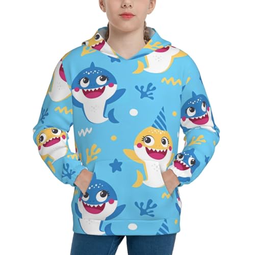 Cute Shark Kids Pullover Hoodies Boys Sweatshirts Girls Athletic Clothes with Pocket
