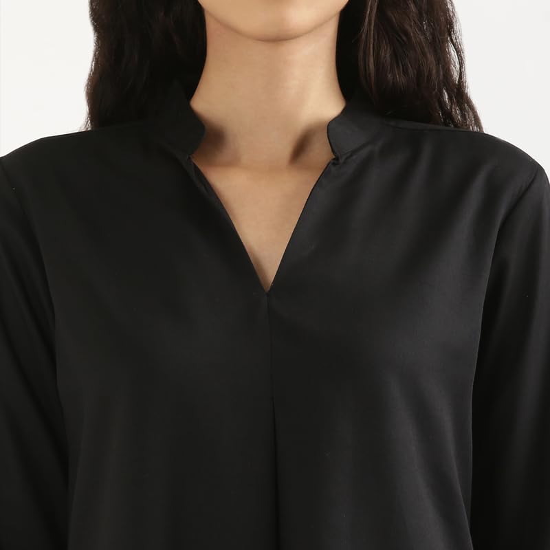 Image of SAADAA Top for Women, Viscose Pleated Tops, V-Neck with a Collar, 3 /4 Sleeve Length, Office & Casual Wear