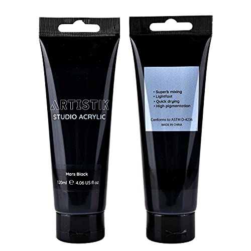 Mars Black Acrylic Colour Paint Tubes - Set of 2-120 ml Professional Grade Paints for Canvas Paper Wood and Other Surfaces Vivid Non-Toxic Paint for Beginners and Artists