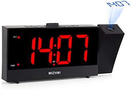 MIZHMI Projection Alarm Clock, Dual Alarm, Nap/Sleep Timer, 1.8" LED Dimmer 12/24 Hour Display with Dimming,Snooze Function, USB Charging
