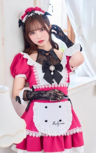 [Malymoon] コスプレ メイド ウエイトレス 家政婦 ピンク ライトブルー パープル グリーン レッド 赤 緑 青 衣装 仮装 マリームーン 7点セット 10223-3 詳細画像4