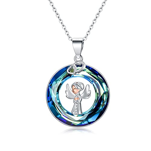Portcas Nurse Crystal 925 Sterling Silver Necklace For Women, Medical Healthcare Worker Jewelry Necklaces For Nurse, Angel Wings Pendant Necklace Graduation Gift For Doctor, Best Friends #TOP3