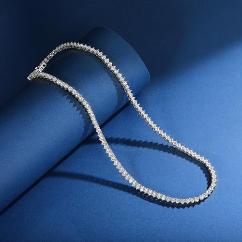 Gemsme 18K White/Yellow Gold Plated Cubic Zirconia Classic Tennis Necklace for Women, White Gold Plated, Brass3