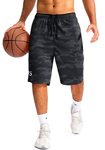 Men's Basketball Shorts With Zipper Pockets Lightweight Quick Dry 11" Long Shorts For Men Athletic Gym(Gray Camo,M) #TOP3