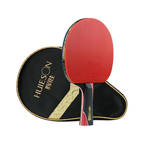 LANFIRE 5-Star Tenis de Mesa Bate de Entrenamiento Profesional de Doble Cara Anti-Pegamento ala de Madera Mesa de Ping-Pong Raqueta de Tenis de Mesa (Short) Cover