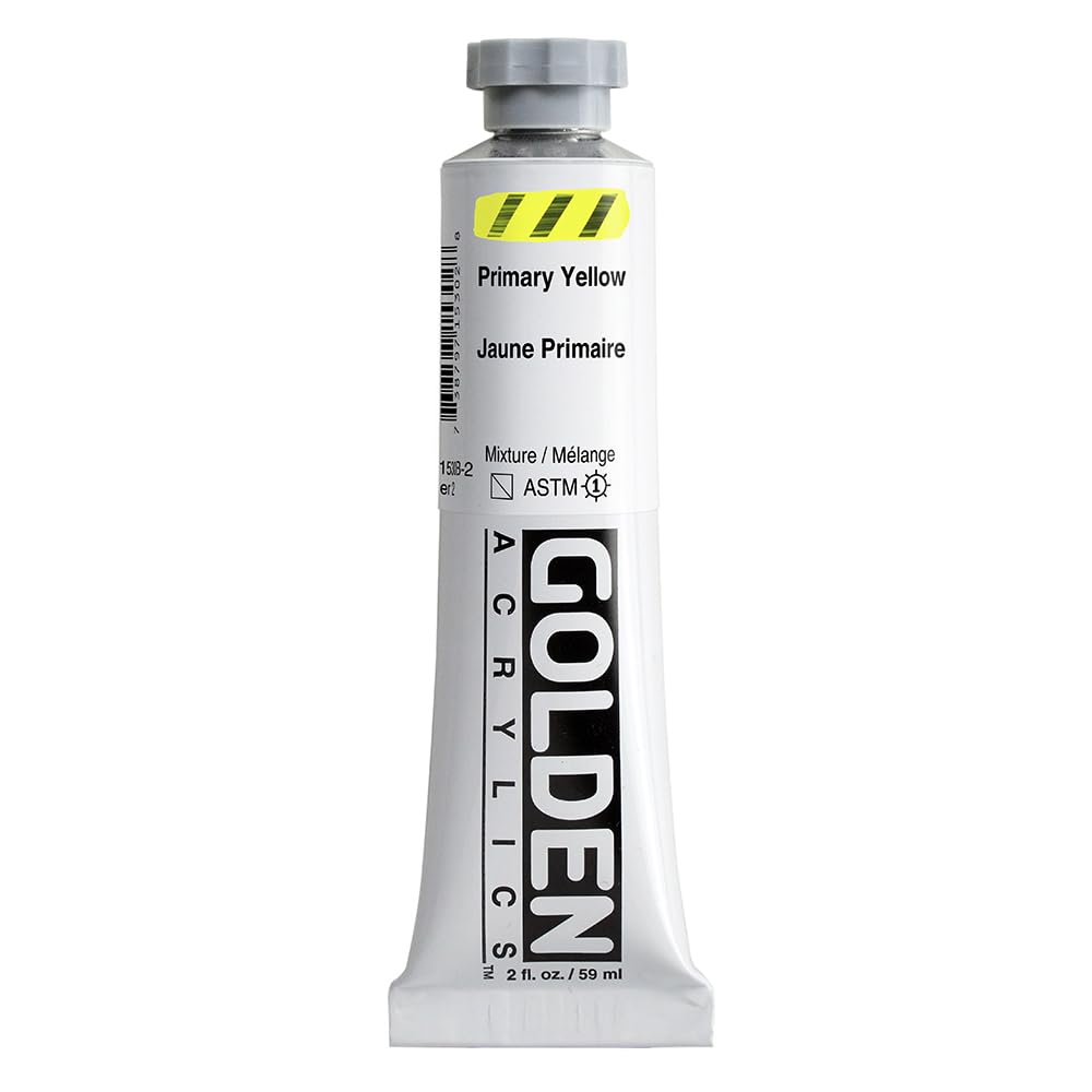 Heavy Body Acrylics by GOLDEN, Primary Yellow, 2 fl. oz. Tube, Professional Acrylic Paint, Semi-Transparent