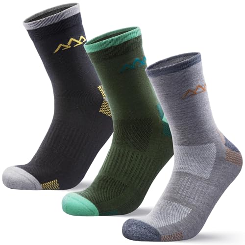 innotree Merino Wool Hiking Socks for Men & Women 3-Pack | Trail Anti-Blister Micro-Crew, Cushioned & Breathable for Outdoor