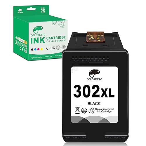 COLORETTO 302XL Black for HP 302 XL Compatible with Deskjet 3630 2132 3637 2130 3636 2132 Officejet 5230 3831 4658 Envy 4527 4524 4520 4523 4522 High Yield Printer Ink Cartridge Replacement