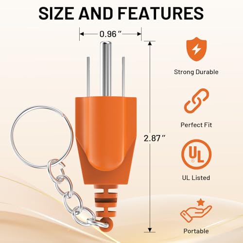 Generator Grounding Plug with Keychain - Portable Neutral Ground Bonding Adapter (NEMA 5-15P to 5-15R/TT-30R) for Inverter Generators, RV, Trailer, Camping - Easy Storage & Anti-Loss (2Pack ,Orange) - Thumbnail 6