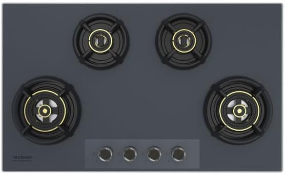 Graphite 4B 86CM Built in Hob With Flame Failure Device | Matt Grey Frost Glass with Coated SS Strips | Silver Metallic Finish & Jet Black Knobs | Stainless Steel Automatic Hob