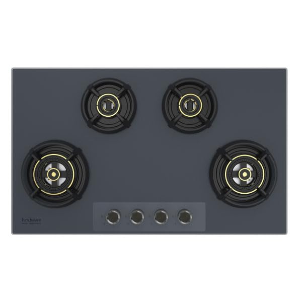 Image of Hindware Graphite 4B 86CM Built in Hob With Flame Failure Device | Matt Grey Frost Glass with Coated SS Strips | Silver Metallic Finish & Jet Black Knobs | Stainless Steel Automatic Hob