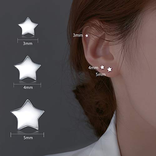 3 Pairs 925 Sterling Silver Star Stud Earrings For Women,Tiny Simple Geometric Stud Earrings Set Small Hypoallergenic Cartilage Tragus Ear Jewellery For Men Girls (3/4/5Mm) #TOP2