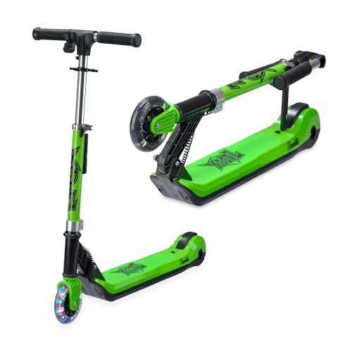 Xootz Kids Elements - Patinete eléctrico Plegable, Rueda con luz LED y Manillar Plegable, a Partir de 6 años, Color Verde