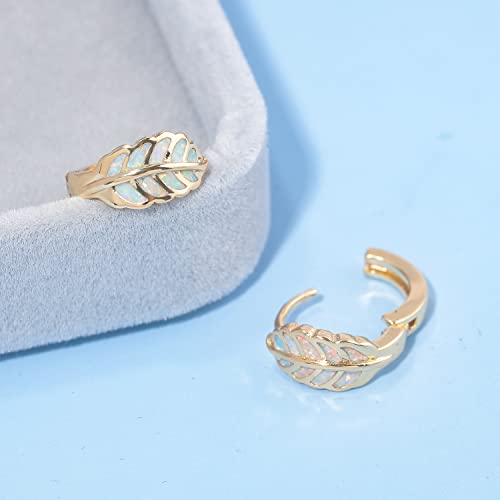 Lasidor 14K Yellow Gold Plated Leaf Small Hoop Earrings For Women Girls Opal Huggie Hoop Earrings Cartilage Mini Earrings #TOP4