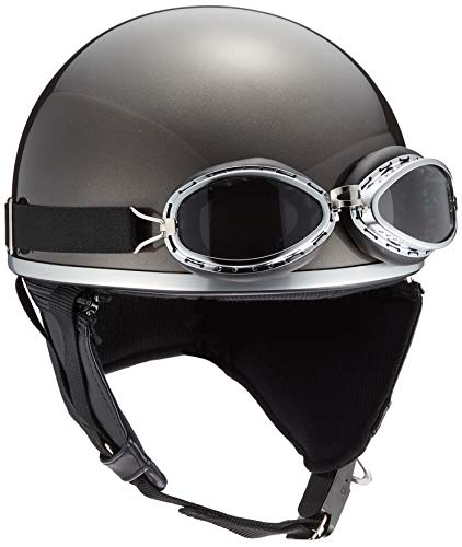 バイクパーツセンター ヘルメット ハーフ 半帽 ゴーグル付 ガンメタリック フリーサイズ (頭囲 57cm~59cm未満) 7409