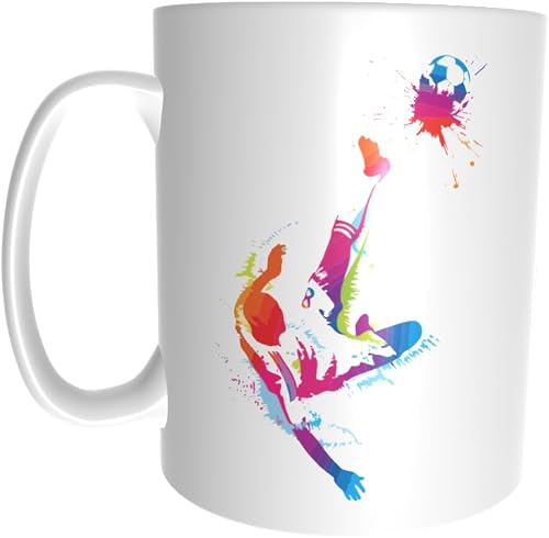 Pandok White Ceramic Mug - Sport - Soccer : Colourful Bicycle Kick - Single Mug