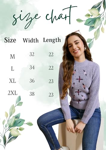 Image of Clapton Women's Floral Embroidered Knitted Pullover Sweater, Long Sleeve, Round Neck, Casual