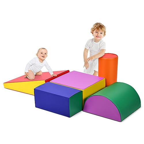 COSTWAY Set di 5 Blocchi con Diverse Forme e Colori, Giocattolo per Arrampicata e Strisciamento, Aiuta i Bambini a Crescere (Colorato)
