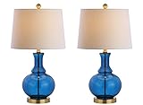 JONATHAN Y JYL1068C-SET2 Set of 2 Table Lamps Lavelle 25' Glass LED Table Lamp Contemporary Transitional Bedside Desk Nightstand Lamp for Bedroom Living Room Office College Bookcase, Cobalt Blue