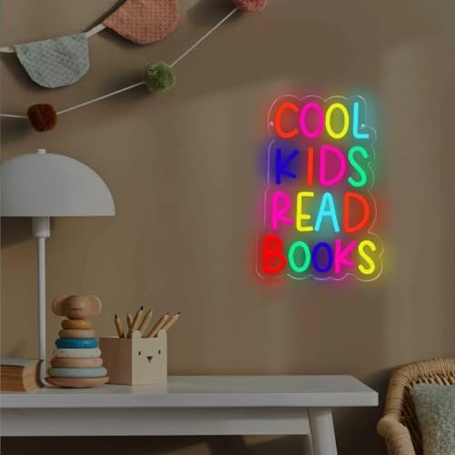 Image of Cool Kids Read Books Neon Signs USB Powered for Wall Decor,Books Neon Light Sign for Reading Room Hanging Decorations Library Classroom Read Corner Decor, Bookish Gifts