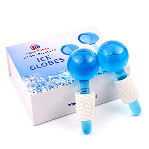 Ice Globes for Facials | Glass Cryo Sticks | Cold Roller Ball for Massage | Spa Cooling Globe for Face Eyes & Neck| Beauty Skin Care for Puffiness & Wrinkles | 2 Pack Blue