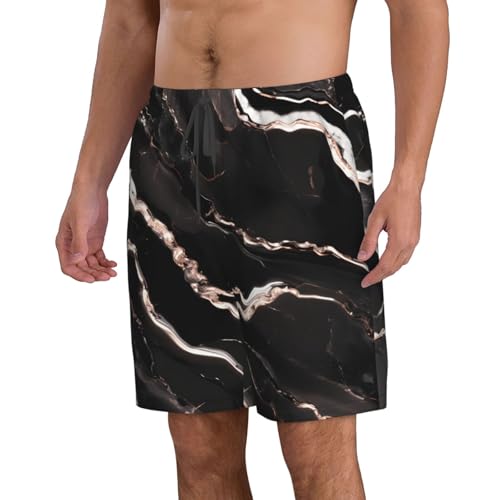 Black Rose Gold Marble Print Stylish Men Beach Shorts Lightweight Cozy Swim Trunks Summer Casual Outings Holiday2