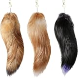 Ferreve 3 Pcs Fur Fox Tail Keychain Wolf Tail Keychain Cosplay Party Handbag Accessory Pendant Gift for Women