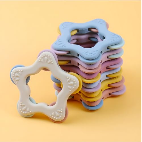 Image of Star Shape Spinner Silicone Baby Teether - BPA Free Chewable Teething Toy, Soft and Safe, Easy to Hold, Star Design with Spinning Wheels, Ideal for Teething Relief (Cream)