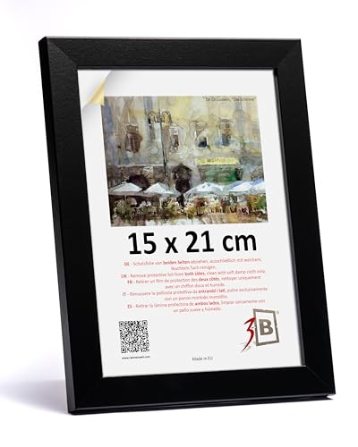 3-B Cadre de l'image HIT - Noir - 15x21 cm (A5) - cadre photo en bois avec verre acrylique