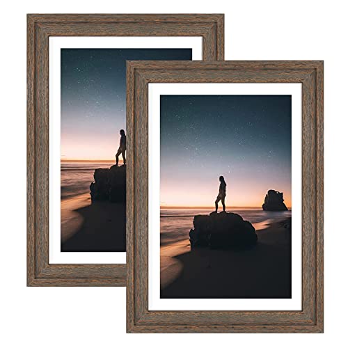 Golden State Art 13x19 Picture Frame - Matted 11x17 Photo Distressed Brown